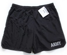 画像1: デッドストック★00s 米軍 U.S.ARMY ロゴ PFU トレーニング ナイロン ショートパンツ 黒 XXL★特大 ショーツ (1)