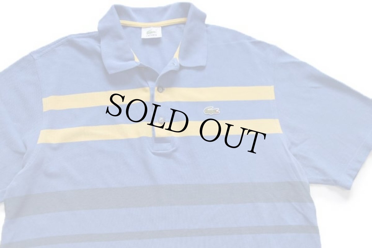 画像3: 80s フランス製 LACOSTE ラコステ マルチボーダー コットン 鹿の子 ポロシャツ 青 6 (3)