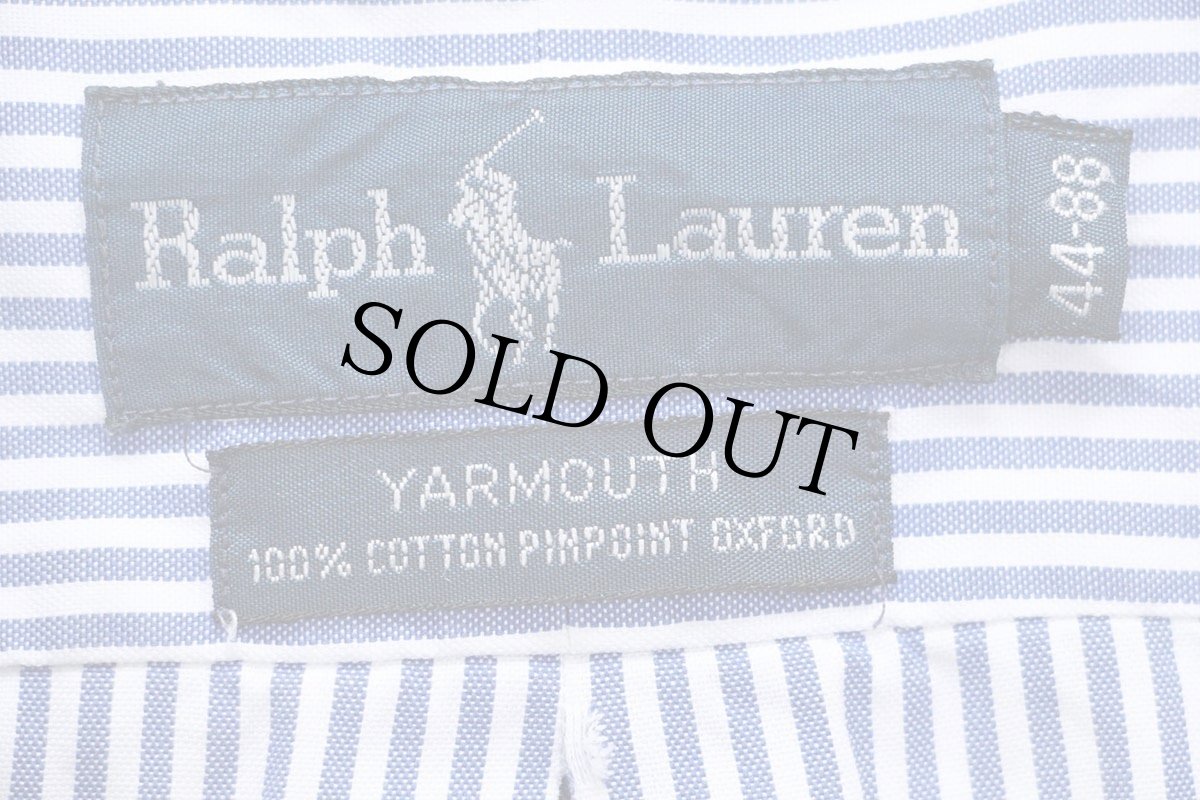 画像4: 00s ラルフローレン YARMOUTH ストライプ ボタンダウン 半袖 ピンポイント オックスフォード コットンシャツ 紺×白 44-88 (4)