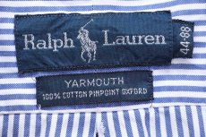 画像4: 00s ラルフローレン YARMOUTH ストライプ ボタンダウン 半袖 ピンポイント オックスフォード コットンシャツ 紺×白 44-88 (4)