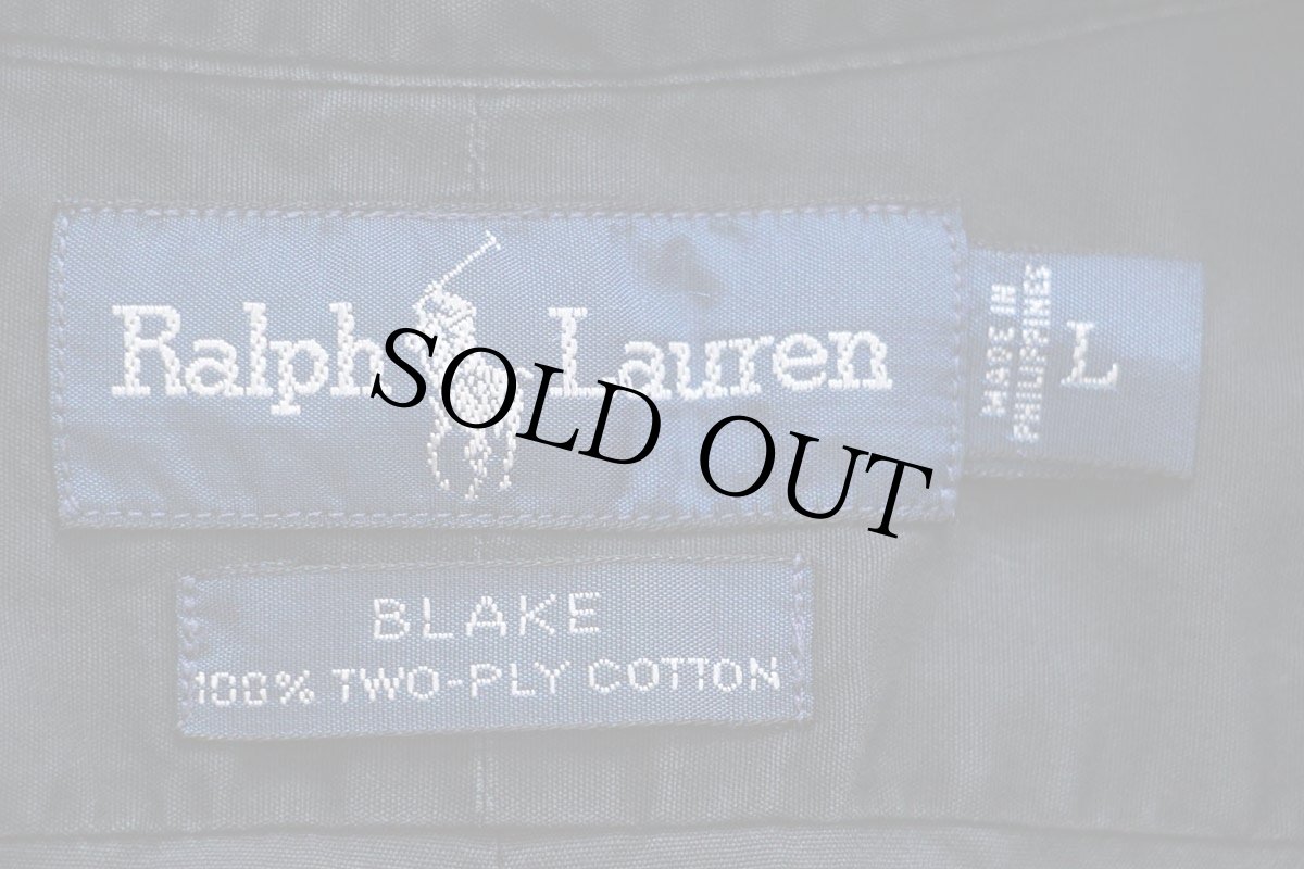 画像4: 00s ラルフローレン BLAKE ワンポイント ボタンダウン 半袖 コットンシャツ 黒 フェード L (4)