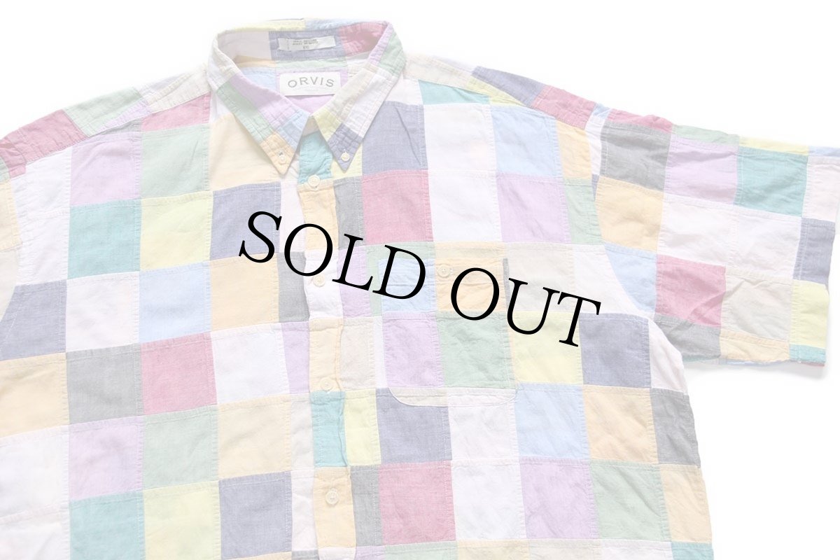 画像3: 00s ORVISオービス パッチワーク ボタンダウン 半袖 コットンシャツ XXL★インド綿 特大 (3)