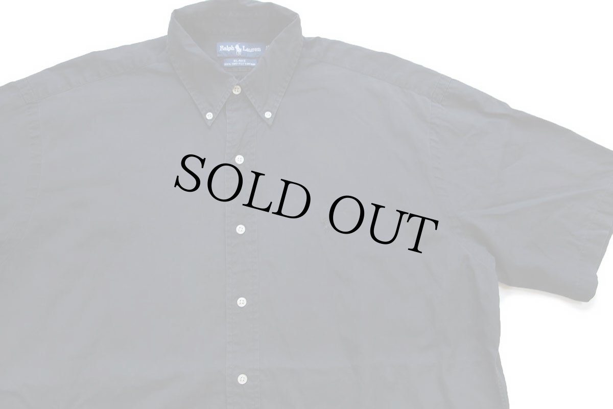 画像3: 00s ラルフローレン BLAKE ワンポイント ボタンダウン 半袖 コットンシャツ 黒 フェード L (3)