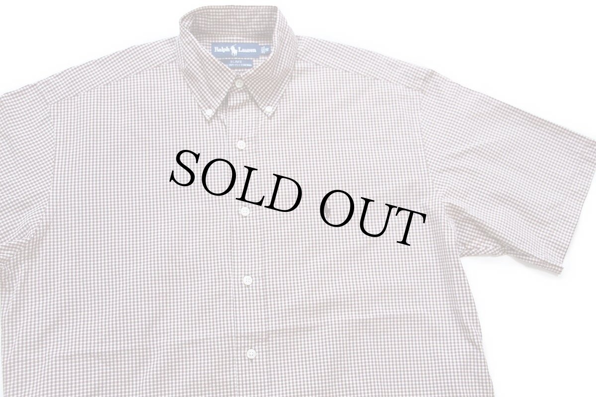 画像3: 00s ラルフローレン BLAKE ギンガムチェック ボタンダウン 半袖 コットンシャツ 茶×白 S (3)