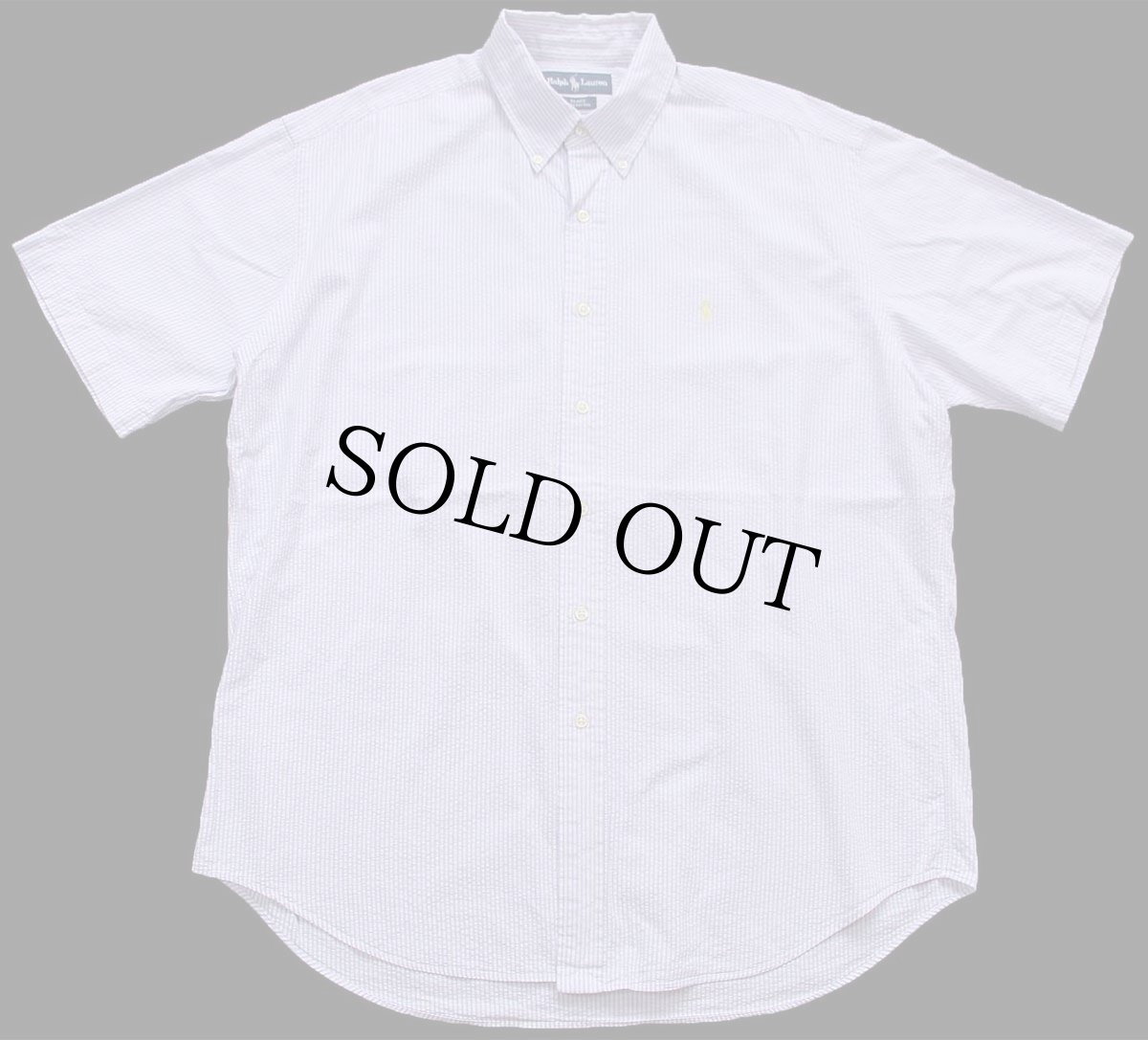 画像1: 00s ラルフローレン BLAKE ストライプ ボタンダウン 半袖 コットン シアサッカーシャツ 薄紫×白 (1)