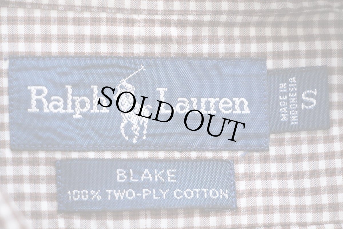 画像4: 00s ラルフローレン BLAKE ギンガムチェック ボタンダウン 半袖 コットンシャツ 茶×白 S (4)