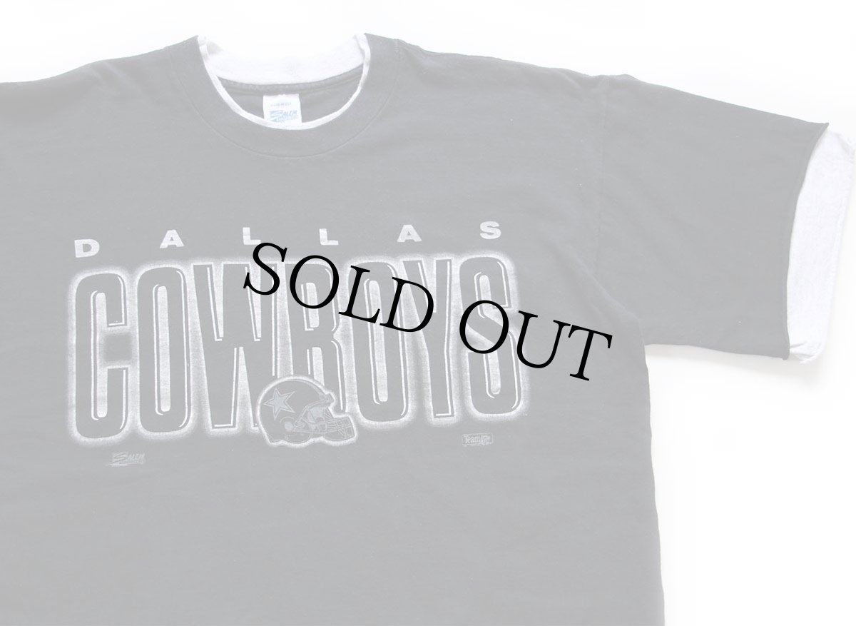 画像3: 90s USA製 SALEM NFL DALLAS COWBOYS レイヤードネック&スリーブ 編み込み カスタム コットンTシャツ 黒 XL (3)