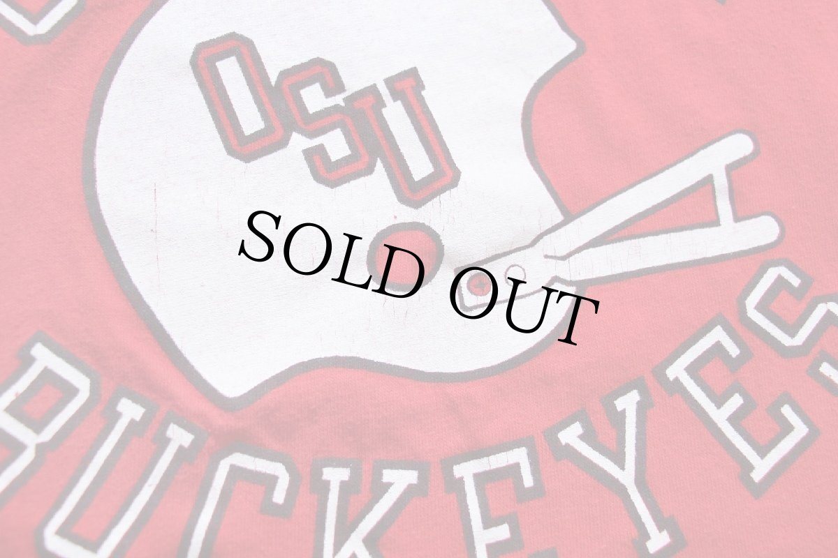 画像4: 80s OSU OHIO STATE BUCKEYES アメフト Vネック コットン フットボールTシャツ 赤 (4)
