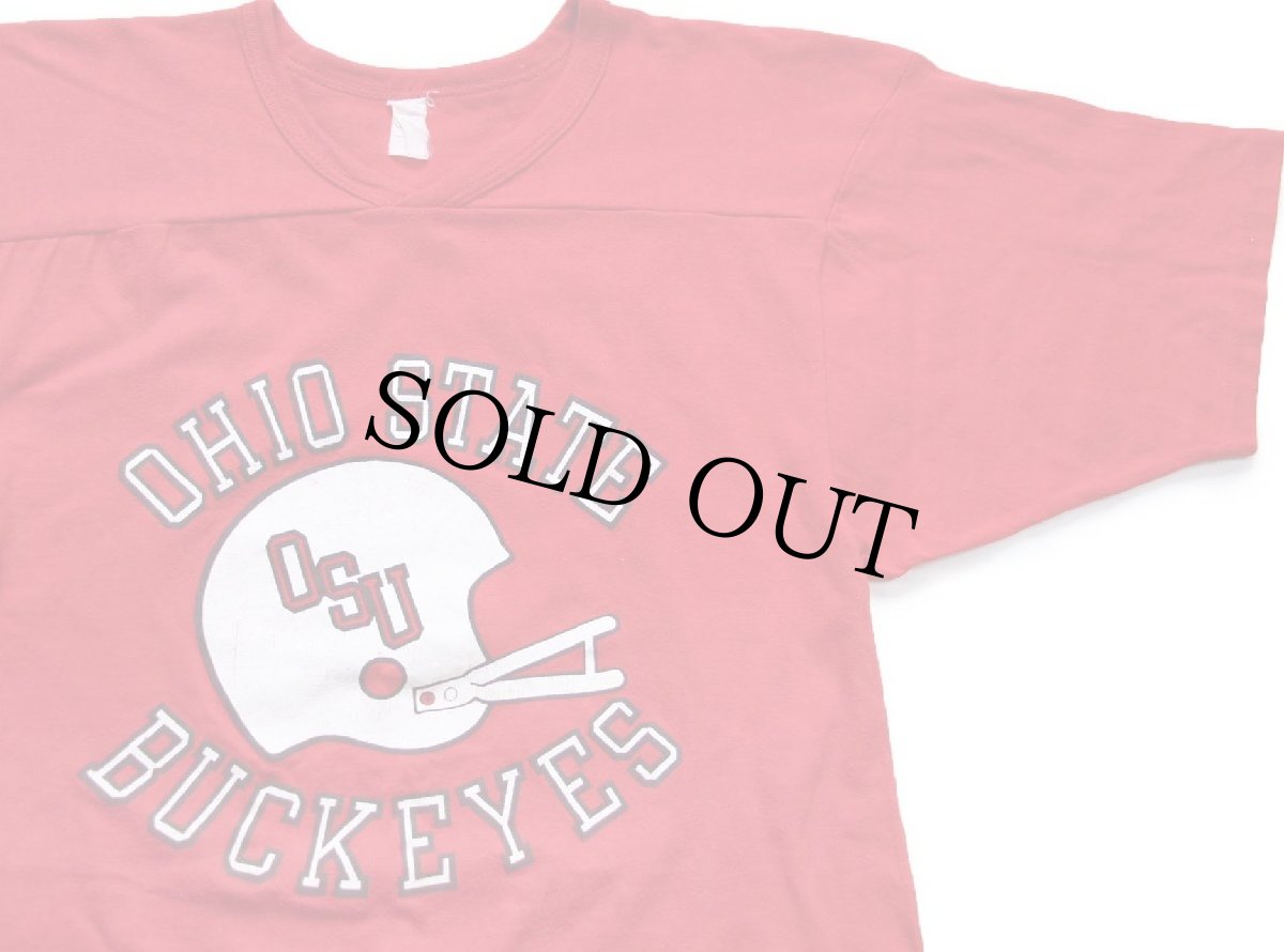 画像1: 80s OSU OHIO STATE BUCKEYES アメフト Vネック コットン フットボールTシャツ 赤 (1)
