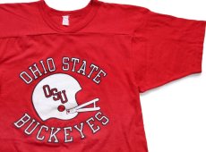 画像1: 80s OSU OHIO STATE BUCKEYES アメフト Vネック コットン フットボールTシャツ 赤 (1)