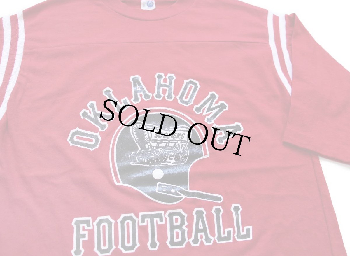 画像3: 70s USA製 ARTEX OKLAHOMA FOOTBALL SOONERS アメフト コットン フットボールTシャツ 濃赤 (3)