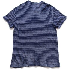 画像3: 00s ポロ ラルフローレン ランダムボーダー リネン×コットン ポケットTシャツ インディゴ×グレー L (3)