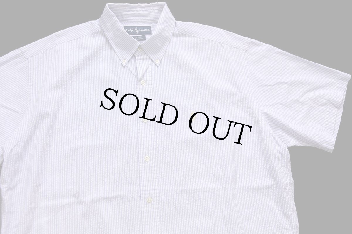 画像3: 00s ラルフローレン BLAKE ストライプ ボタンダウン 半袖 コットン シアサッカーシャツ 薄紫×白 (3)