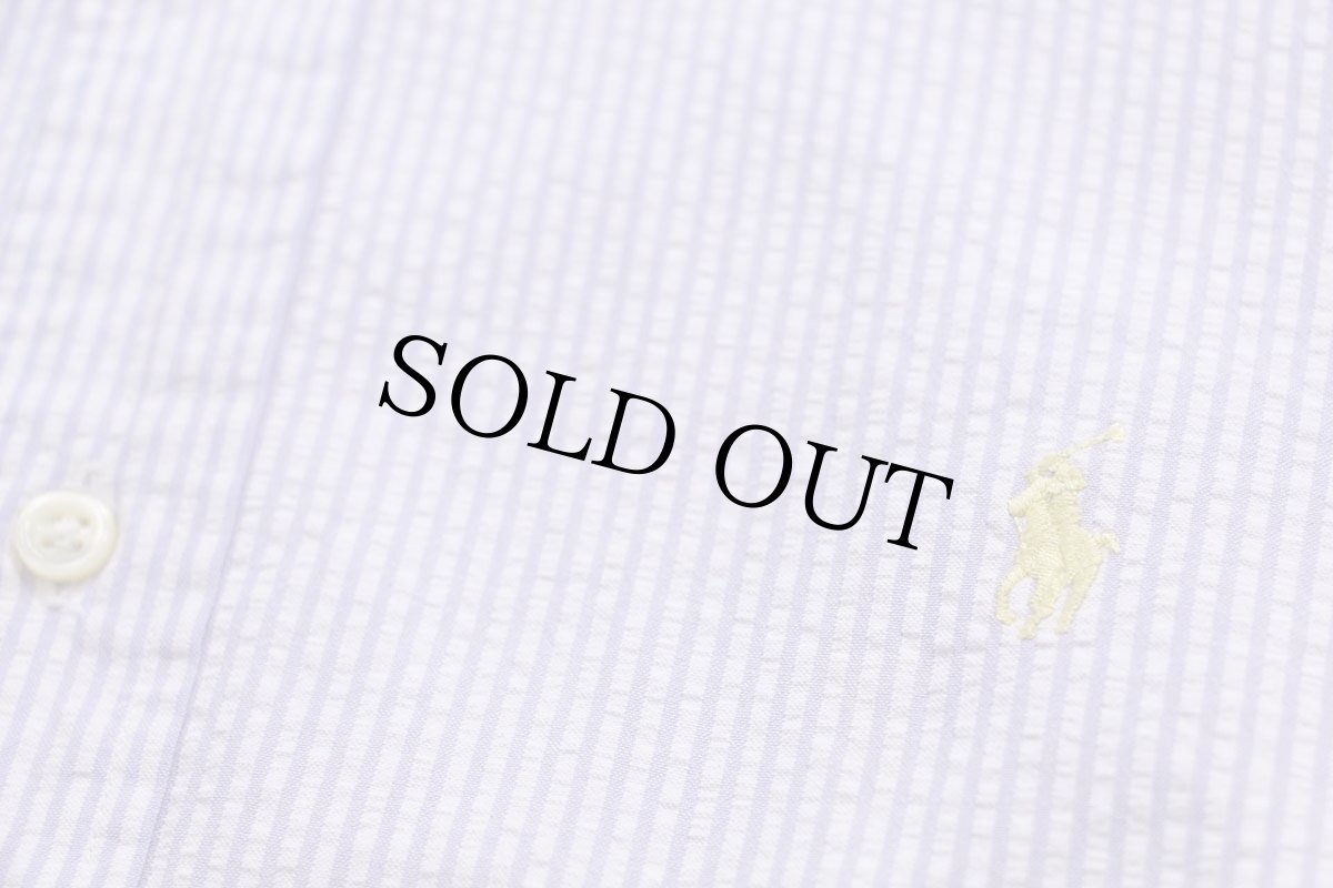 画像5: 00s ラルフローレン BLAKE ストライプ ボタンダウン 半袖 コットン シアサッカーシャツ 薄紫×白 (5)