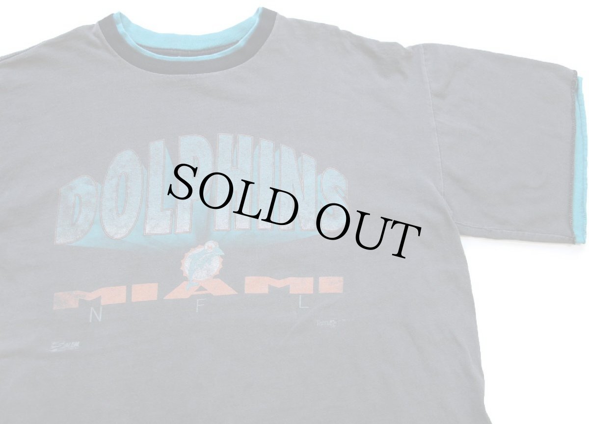 画像1: 90s USA製 SALEM NFL MIAMI DOLPHINS レイヤードネック&スリーブ コットンTシャツ 黒 フェード XL (1)