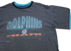 画像1: 90s USA製 SALEM NFL MIAMI DOLPHINS レイヤードネック&スリーブ コットンTシャツ 黒 フェード XL (1)