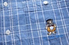 画像4: 00s THE FLINTSTONES 原始家族フリントストーン I'M THE BOSS刺繍 チェック 半袖 コットンシャツ M (4)