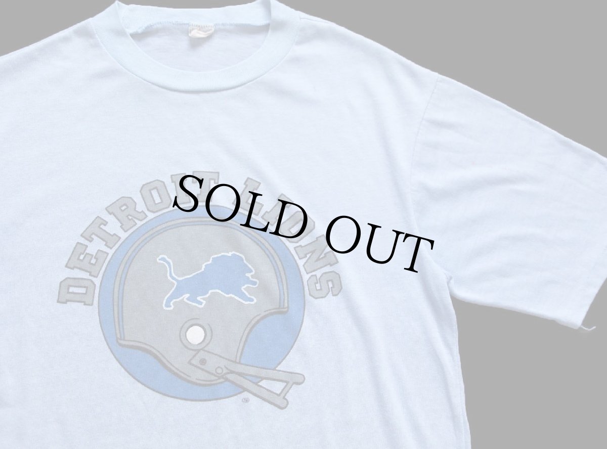 画像1: 80s NFL DETROIT LIONS アメフト 染み込みプリント Tシャツ 水色 L (1)