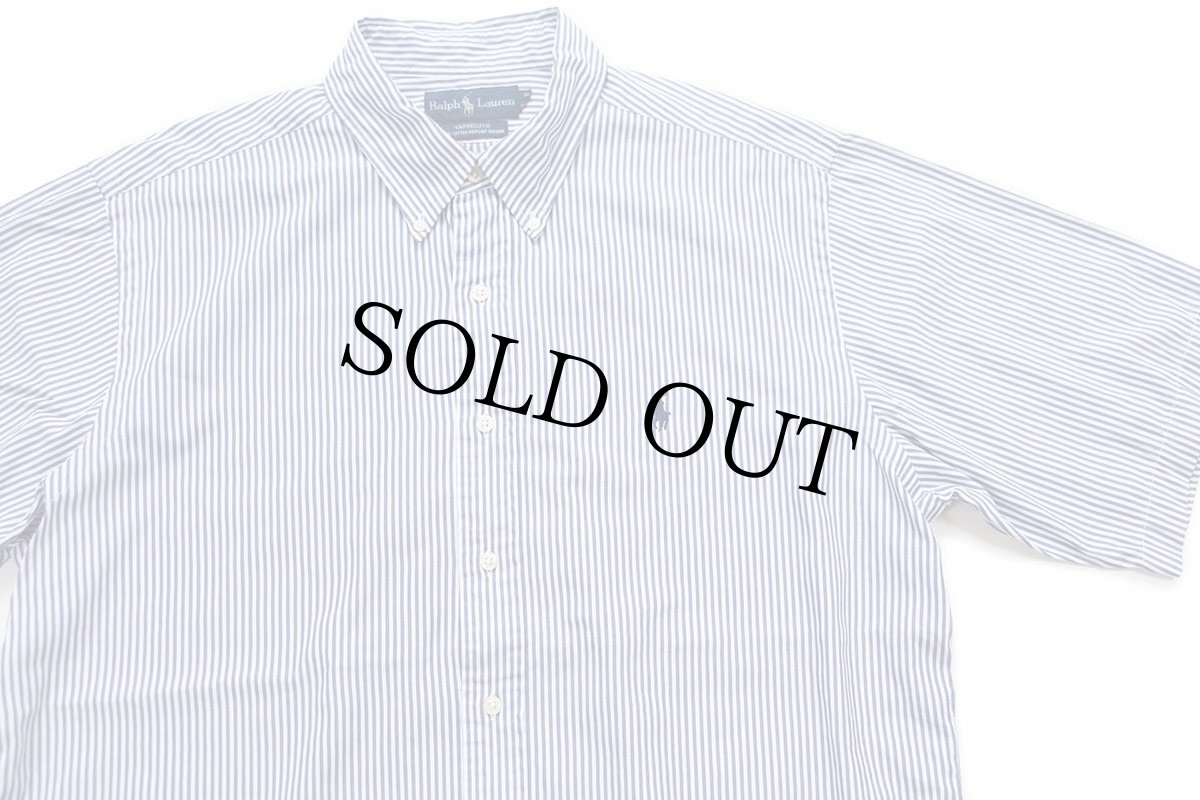 画像3: 00s ラルフローレン YARMOUTH ストライプ ボタンダウン 半袖 ピンポイント オックスフォード コットンシャツ 紺×白 44-88 (3)