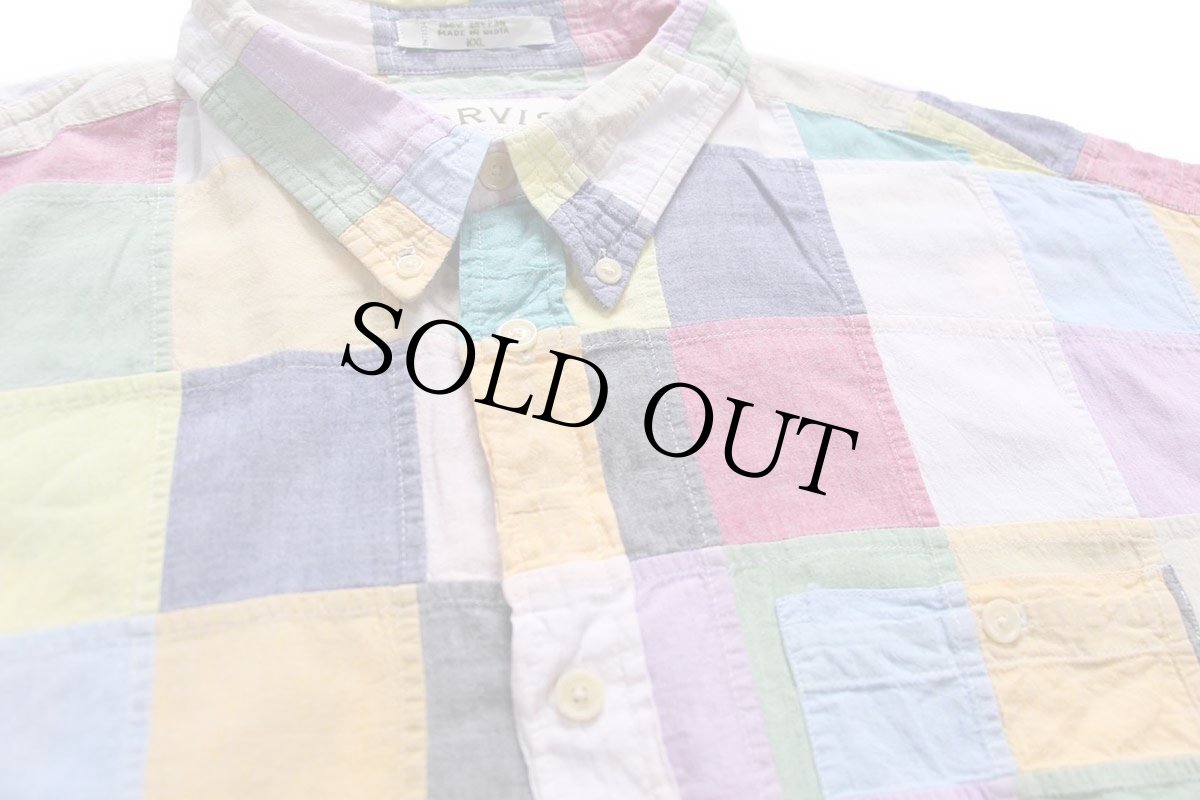 画像4: 00s ORVISオービス パッチワーク ボタンダウン 半袖 コットンシャツ XXL★インド綿 特大 (4)