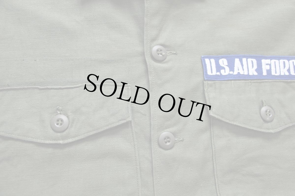 画像5: 70s 米軍 U.S.AIR FORCE パッチ付き 半袖 コットンサテン ユーティリティシャツ カスタム オリーブ 15.5 (5)