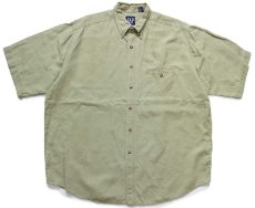 画像1: 90s GAPギャップ 無地 ポケット付き ボタンダウン 半袖 リネン×コットンシャツ 薄緑 L (1)
