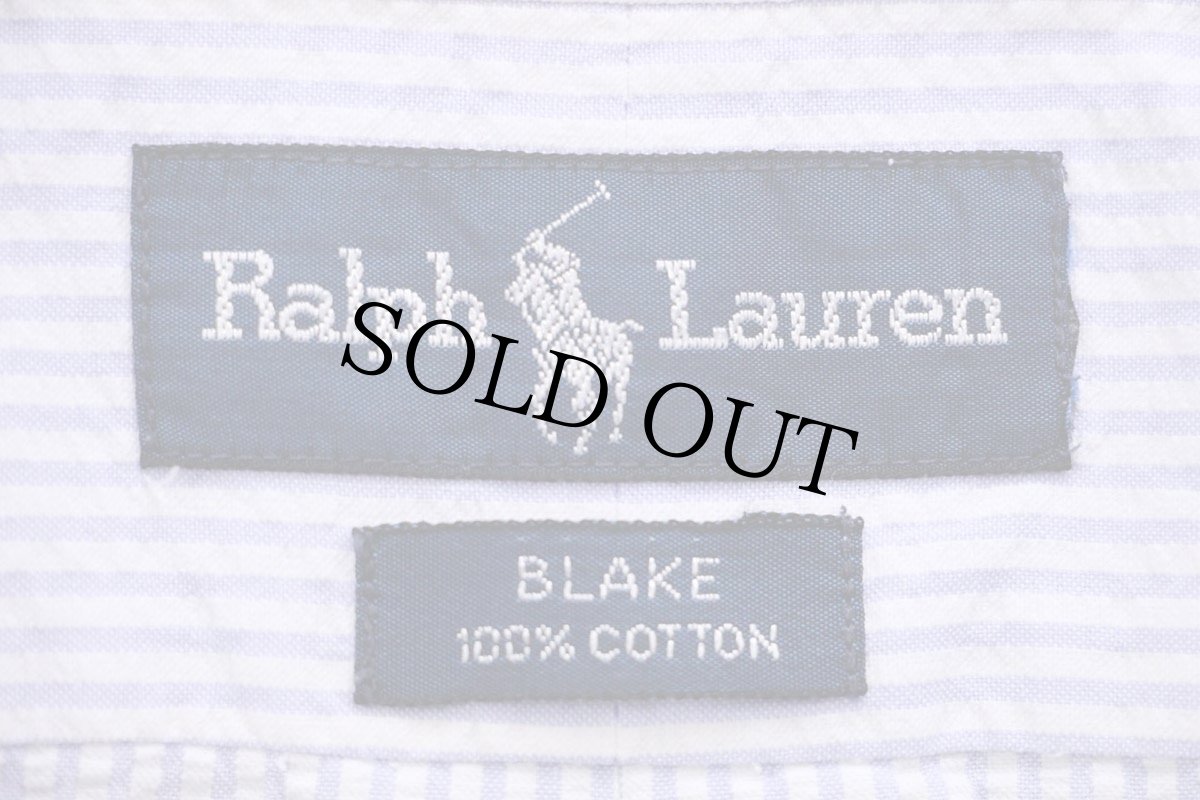 画像4: 00s ラルフローレン BLAKE ストライプ ボタンダウン 半袖 コットン シアサッカーシャツ 薄紫×白 (4)