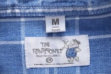 画像5: 00s THE FLINTSTONES 原始家族フリントストーン I'M THE BOSS刺繍 チェック 半袖 コットンシャツ M (5)