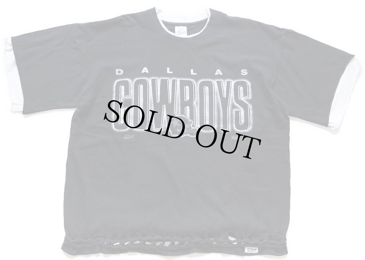 画像1: 90s USA製 SALEM NFL DALLAS COWBOYS レイヤードネック&スリーブ 編み込み カスタム コットンTシャツ 黒 XL (1)