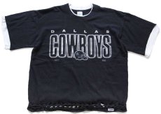画像1: 90s USA製 SALEM NFL DALLAS COWBOYS レイヤードネック&スリーブ 編み込み カスタム コットンTシャツ 黒 XL (1)