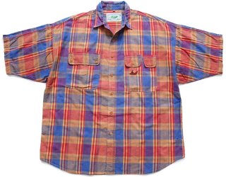 00s ORVISオービス ラグ柄 半袖 コットンシャツ XL☆インド綿