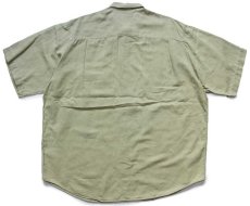 画像2: 90s GAPギャップ 無地 ポケット付き ボタンダウン 半袖 リネン×コットンシャツ 薄緑 L (2)