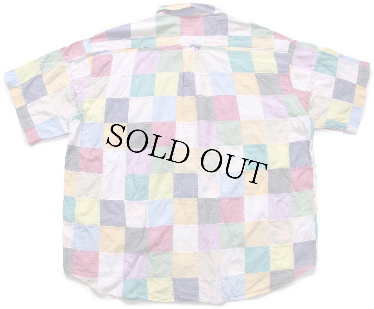 画像2: 00s ORVISオービス パッチワーク ボタンダウン 半袖 コットンシャツ XXL★インド綿 特大 (2)