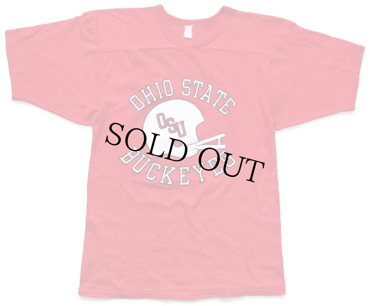 画像1: 80s OSU OHIO STATE BUCKEYES アメフト Vネック コットン フットボールTシャツ 赤 (1)