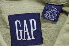 画像4: 90s GAPギャップ 無地 ポケット付き ボタンダウン 半袖 リネン×コットンシャツ 薄緑 L (4)