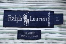 画像4: 90s ラルフローレン BLAIRE ランダムストライプ ポケット付き ボタンダウン 半袖 コットンシャツ L (4)