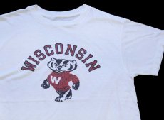 画像1: 80s WISCONSIN バッキー マスコット 染み込みプリント Tシャツ 白 (1)