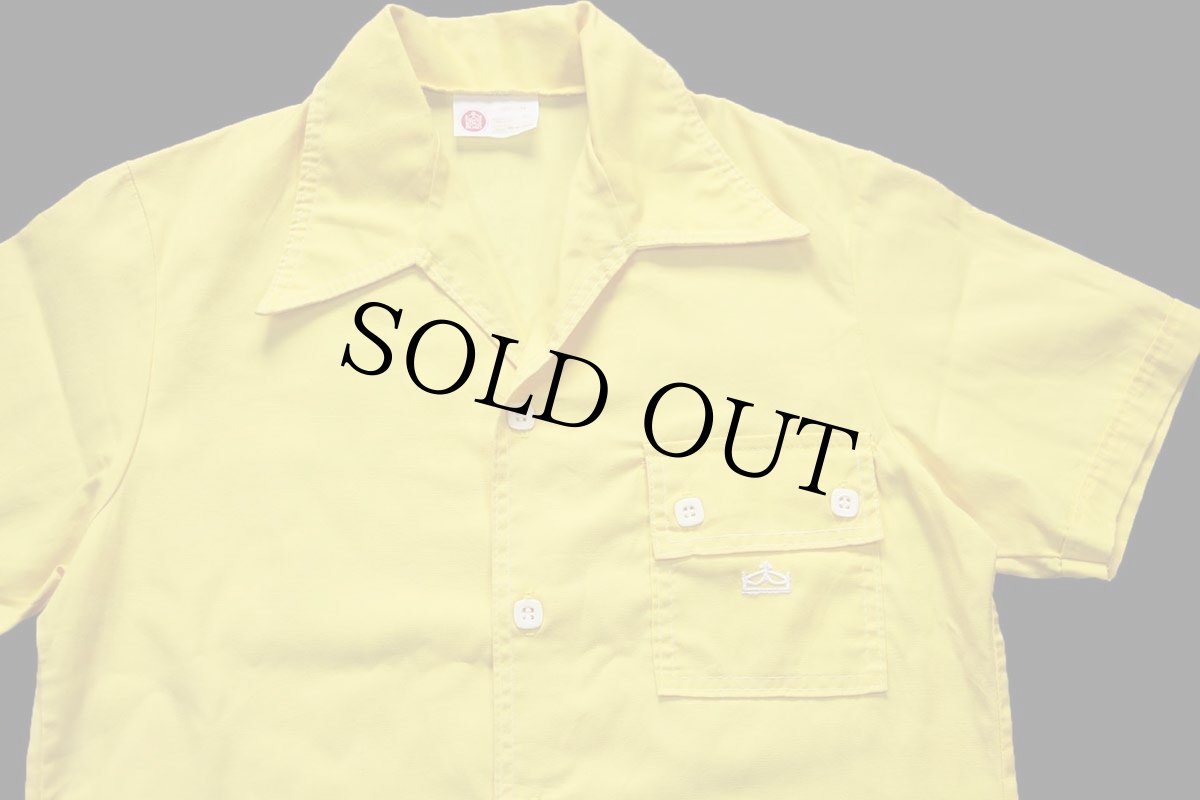 画像3: 70s Sears KINGS ROAD ロゴ刺繍 半袖 オープンカラーシャツ 黄 M (3)
