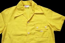画像3: 70s Sears KINGS ROAD ロゴ刺繍 半袖 オープンカラーシャツ 黄 M (3)