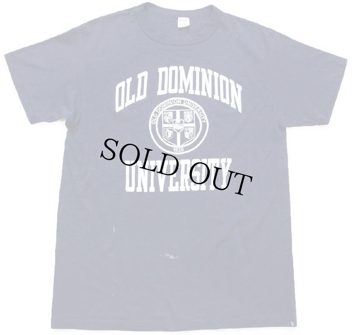 画像2: 80s USA製 Championチャンピオン OLD DOMINION UNIVERSITY ひび割れプリント ペンキ飛び Tシャツ 紺 L (2)