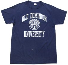 画像2: 80s USA製 Championチャンピオン OLD DOMINION UNIVERSITY ひび割れプリント ペンキ飛び Tシャツ 紺 L (2)