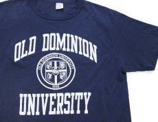 画像1: 80s USA製 Championチャンピオン OLD DOMINION UNIVERSITY ひび割れプリント ペンキ飛び Tシャツ 紺 L (1)