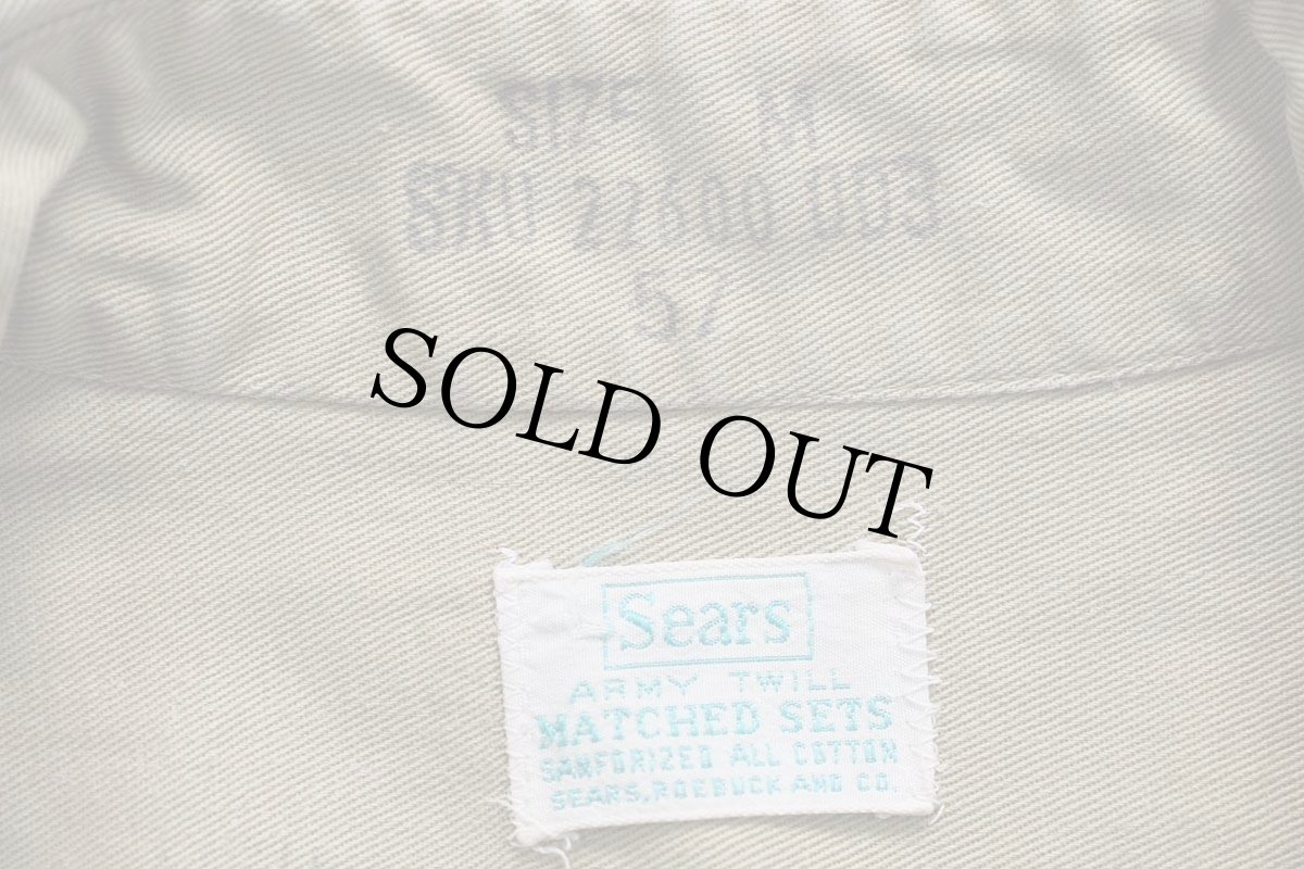 画像4: 60s Sears ARMY TWILL 半袖 コットンツイル ワークシャツ カーキ M (4)