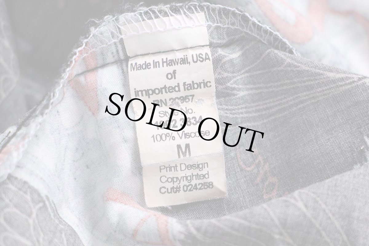 画像5: 00s ハワイ製 HARLEY-DAVIDSON ハーレー ダビッドソン 総柄 半袖 レーヨンシャツ 黒 M (5)