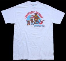 画像2: 90s USA製 Hanes LANGHORNE SKI SHOP OBERMEYER オバマイヤー イラスト コットンTシャツ 白 M (2)