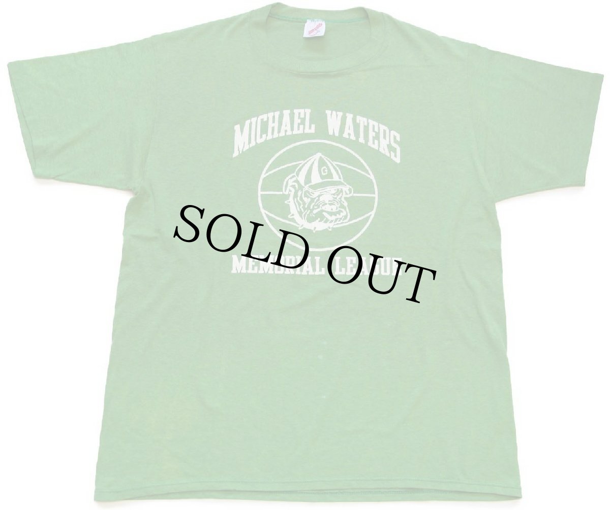 画像2: 90s USA製 MICHAEL WATERS MEMORIAL LEAGUE ブルドッグ マスコット ひび割れプリント Tシャツ 黄緑 XL (2)