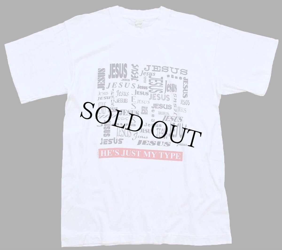 画像2: 80s HE'S JUST MY TYPE JESUS フォント コットンTシャツ 白 M (2)