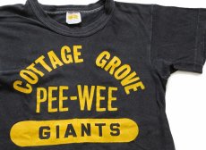 画像1: 70s USA製 RUSSELLラッセル COTTAGE GROVE PEE-WEE GIANTS 三段中抜き 14 ナンバリング コットンTシャツ 炭黒 BOYS L (1)