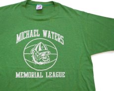 画像1: 90s USA製 MICHAEL WATERS MEMORIAL LEAGUE ブルドッグ マスコット ひび割れプリント Tシャツ 黄緑 XL (1)