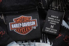 画像4: 00s ハワイ製 HARLEY-DAVIDSON ハーレー ダビッドソン 総柄 半袖 レーヨンシャツ 黒 M (4)